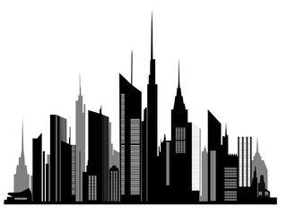 Silhouette city skyline with reflection, Skyscraper Landscape Illustration 