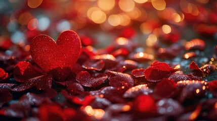 Valentine's Day background Red heart on bokeh background