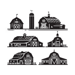 Fototapeta premium Nightfall Elegance: Barn Silhouette in a Nocturnal Landscape Illustration - Farm Silhouette - Barn Vector 