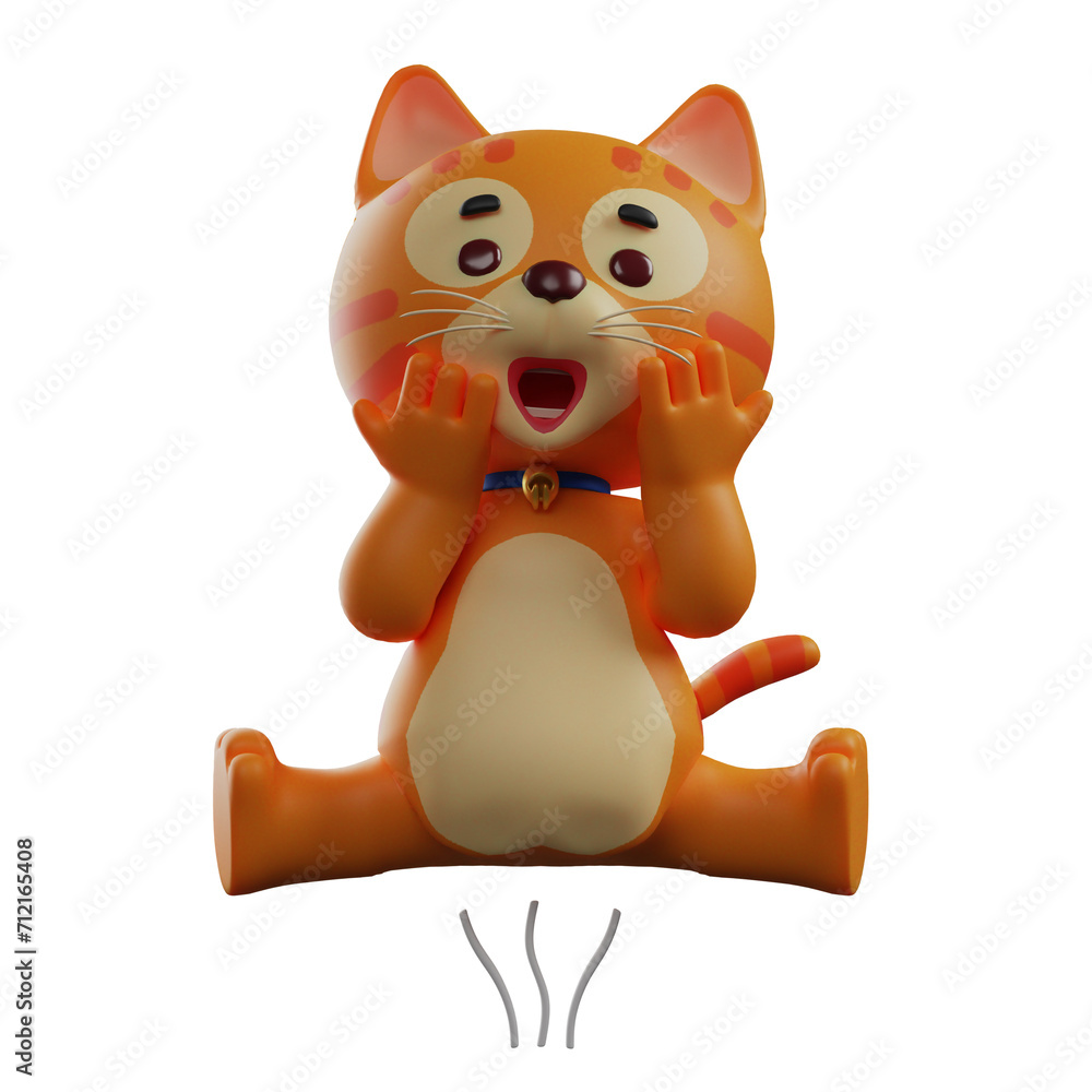 Fototapete 3d illustration. 3d cat character cartoon design with surprising expression. in a relaxed sitting po