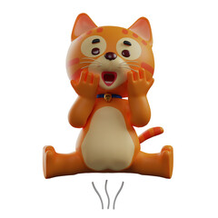 Fototapeta premium 3D illustration. 3D Cat Character Cartoon Design with surprising expression. In a relaxed sitting pose. hands are on cheeks. 3D Cartoon Character