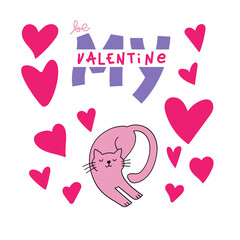 Cute and funny romantic cats for Valentine's day. Holiday inspiration. Cats with hears and romantic elements.
