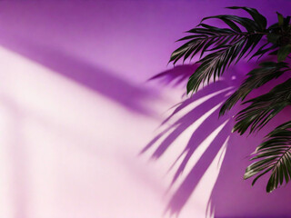 Fototapeta na wymiar Tropical green palm leaf with shadow on a pink pastel background ai image 