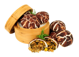 Steamed mushroom bao buns with mushroom and hoisin sauce filling