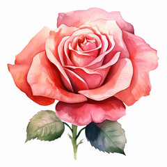 Pink rose. Watercolor illustration. Isolated on white background.