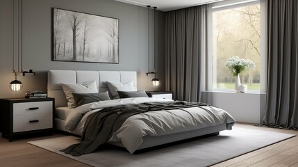 interior room grey background illustration design decor, minimalist modern, stylish contemporary interior room grey background