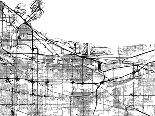 Vector road map of the city of  Gary  Indiana in the United States of America with black roads on a white background.