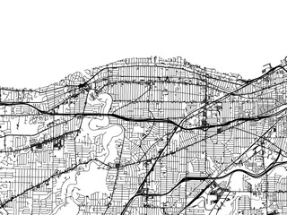 Vector road map of the city of  Lakewood  Ohio in the United States of America with black roads on a white background.