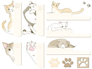 手描き線画の猫のインデックス素材セット（シンプル）