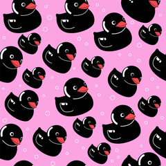 Rubber black duck seamless pattern. Vector illustration in cartoon style for packaging - 712167681