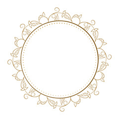 Vector round gold floral frame with ivy leaves decoration. Luxury wreath template for invitations and greeting cards.