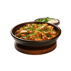 Indian butter chicken curry in balti dish Hyperrealistic Highly Detailed Isolated On Transparent Background