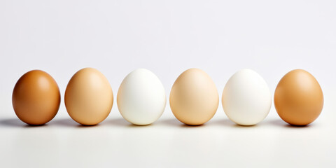 Chicken eggs of different colors isolated on a white background