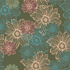 Fototapeta na wymiar Leaves and flowers. Hand-drawn graphics. Seamless patterns for fabric and packaging design.