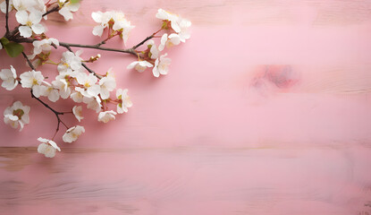 pink background with cherry blossoms on pink wood