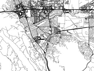 Vector road map of the city of  Pleasanton  California in the United States of America with black roads on a white background.