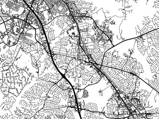 Vector road map of the city of  Rockville  Maryland in the United States of America with black roads on a white background.