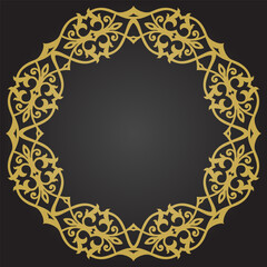 Oriental vector round frame with arabesques and floral elements. Floral black golden border with vintage pattern