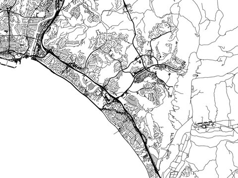 Vector road map of the city of  San Clemente  California in the United States of America with black roads on a white background.