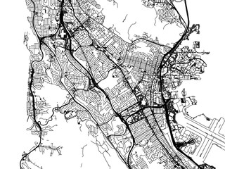 Vector road map of the city of  South San Francisco  California in the United States of America with black roads on a white background.