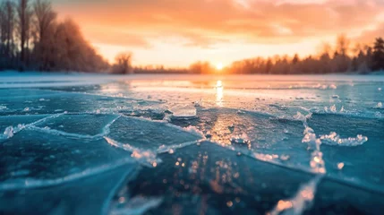 Fotobehang Ice Crack on Frozen Lake © Evon J