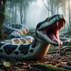 titanboa snake crawling in the forest
