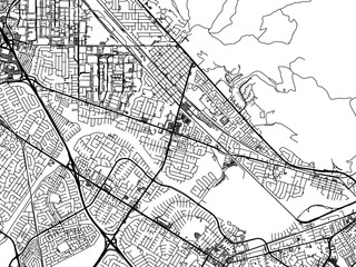 Vector road map of the city of  Union City  California in the United States of America with black roads on a white background.