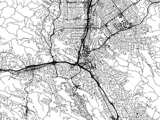 Vector road map of the city of  Walnut Creek  California in the United States of America with black roads on a white background.