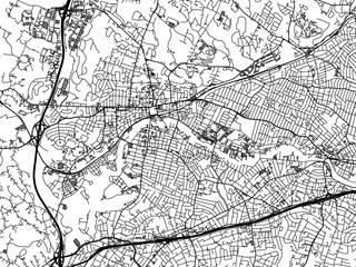 Vector road map of the city of  Waltham  Massachusetts in the United States of America with black roads on a white background.