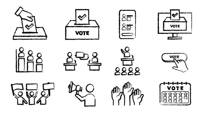 oting and Election Icons Set. outline icons pack. handwritten style,