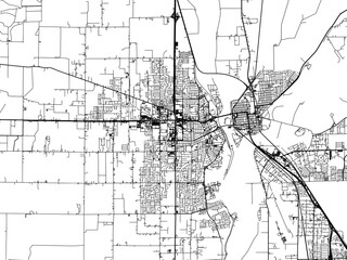 Obraz premium Vector road map of the city of Yuba City California in the United States of America with black roads on a white background.