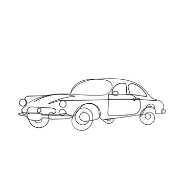 Continuous Line Drawing Car. Free Images, Photos, Pictures. Illustration Icon Vector