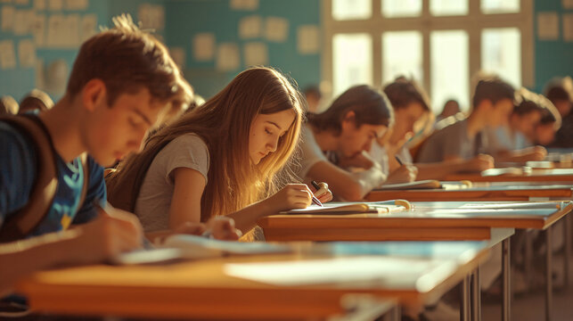 Group of high school students taking the final exam