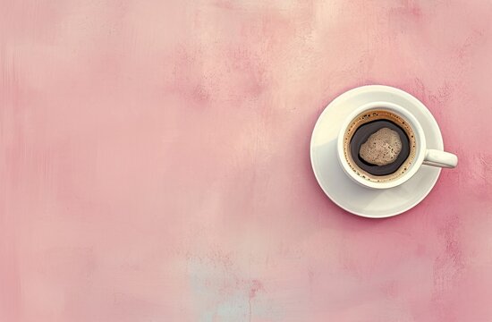 a cup of coffee is shown on a pink background