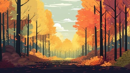Peaceful forest path painting with bright colors.