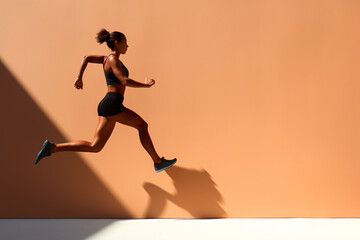 woman speed running past a wall, in the style of hip-hop influenced, body extensions, low-angle, performance-oriented, sharp angles, photo taken with provia


