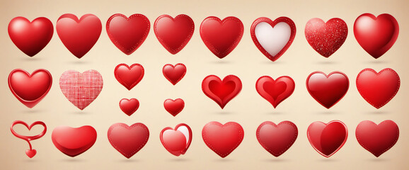 Red heart Icons set in a lot of different shapes - wall paper for valentines day and love topics