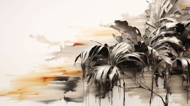 painting illustration of abstract fractal for creative designs like feathers in beige and grey color on white background. AI generative.
