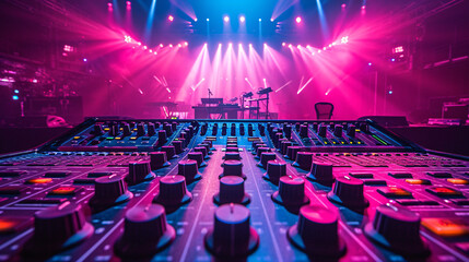 A vibrant music stage, foggy floor, cameras ready. Lights set the mood for an epic performance