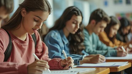 Group of high school students taking the final exam - Powered by Adobe