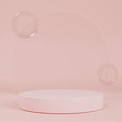 Beautiful Pink Product Podium with Glass and Bubbles in the Background 2160 x 2160