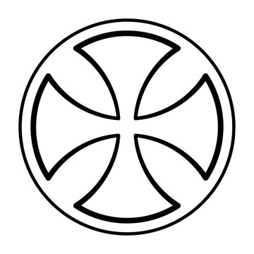 Early Celtic cross, a cross patty, with rounded ends of the arms, sometimes called cross alisee, also known as cross formy. Symbol and sign, used in medieval Christian ornamentation. Illustration.