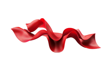 Red ribbon on white background, a festive decoration for Christmas, birthdays, and celebrations, symbolizing love and joy with its vibrant color and silky design