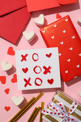 Gifts for Valentine's Day, on a light background, flat lay.