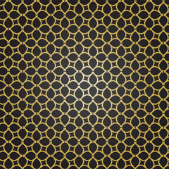 Seamless vector ornament in arabian style. Geometric abstract black golden background. Grill with pattern for wallpapers and backgrounds
