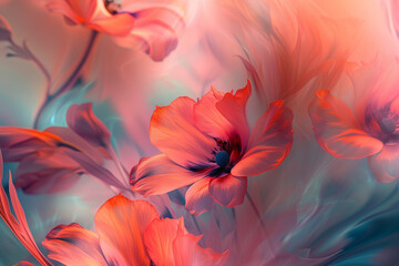 Dance of Petals: Vivid Anemones Swirling in a Teal Breeze