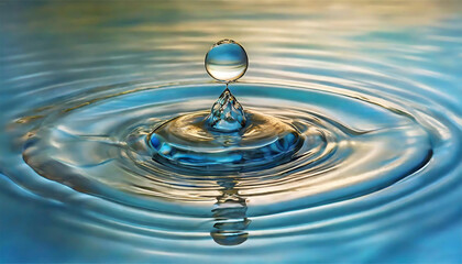 Transparent water droplet creating concentric ripples - obrazy, fototapety, plakaty