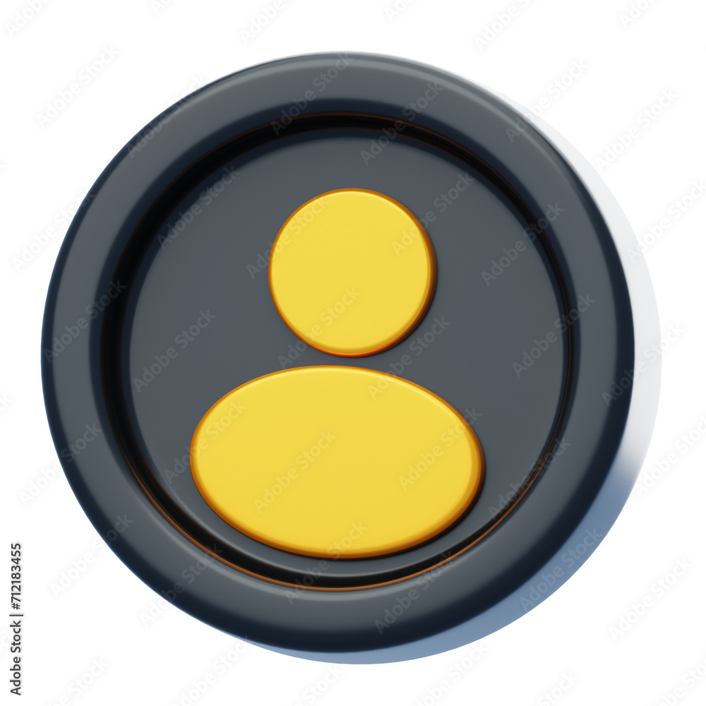 Poster 3d account model of simple avatar in badge. 3d illustration, 3d element, 3d rendering. 3d visualizat