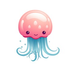 Cute cartoon jellyfish. illustration isolated on white background. Generative AI