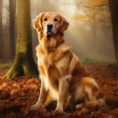 Fototapeta premium Nice golden retrievers dog image Generative AI